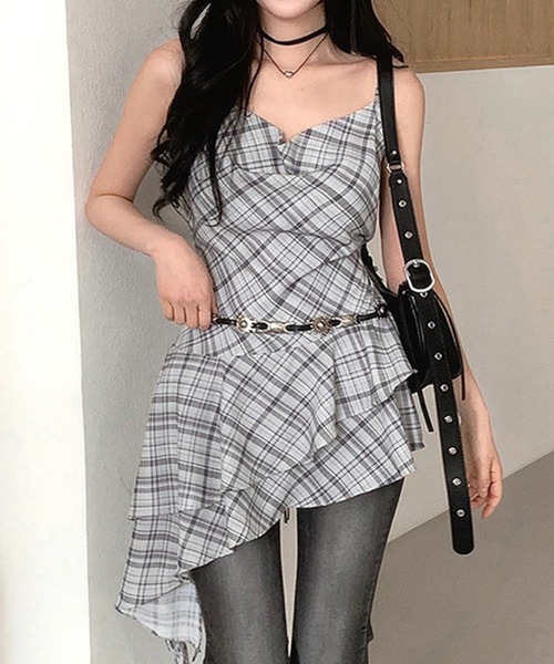 SpRay（スプレイ）の「チェックヘムキャミチュニック（チュニック・レディース・ベージュ/グレー・FREE）」の7枚目の写真