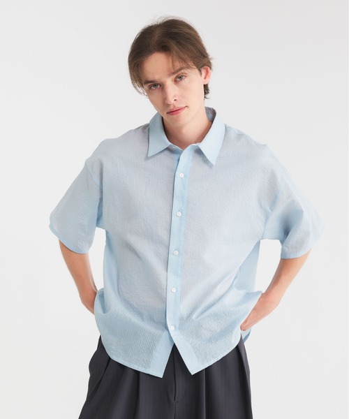 襟の変化が楽しめる\tHermes\t Rayures parasolストライプシャツ striped sheer shirt/ストライプシアーシャツ（シャツ/ブラウス