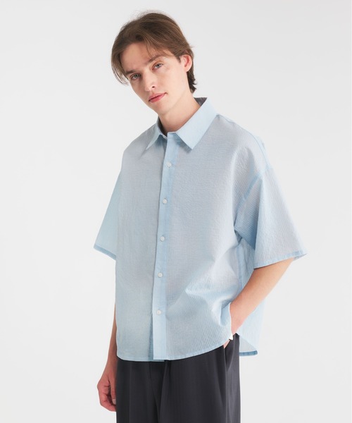 Regen Glanz（レーゲングランツ）の「striped sheer shirt/ストライプシアーシャツ（シャツ/ブラウス・メンズ・ブルー/グレー/ブラック・MEDIUM/SMALL/LARGE）」の6枚目の写真