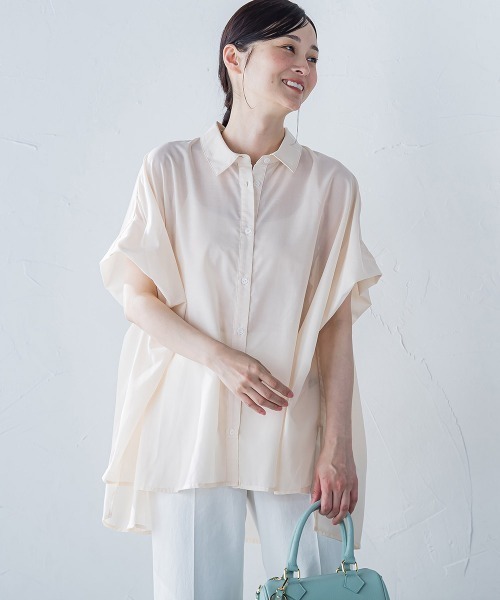 LAUTREAMONT(ロートレアモン)の「スパンボイルチュニックブラウス≪手洗い可能≫(シャツ/ブラウス・レディース・オフホワイト/ブルー/ブラック・9号)」の1枚目の写真