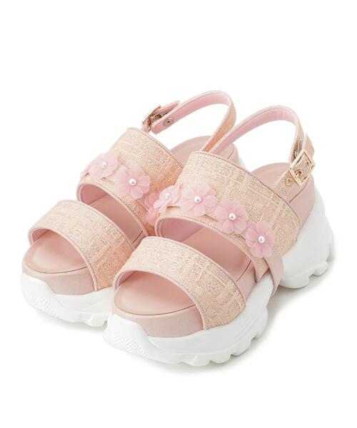 ESPERANZA(エスペランサ)の「ツイード風フラワーベルトスポサン(サンダル・レディース・ピンク系/アイボリー/グレー・S/M/L/LL)」の18枚目の写真