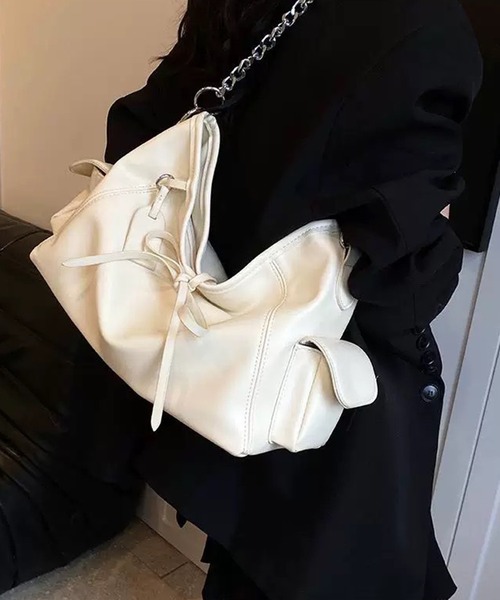 韓国【  jeans】新作ロゴチェーンバッグ＊追跡送料込 セール】サイドWポケットチェーン付 横長ショルダーバッグ