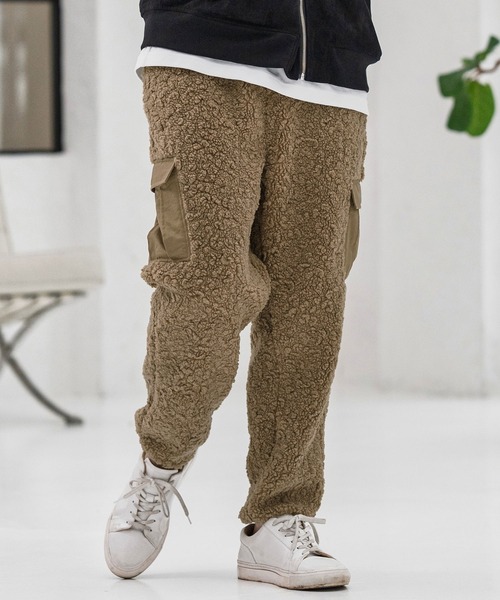 mp13864-Poodle Like Boa Switch Cargo Pants ボアカーゴパンツ