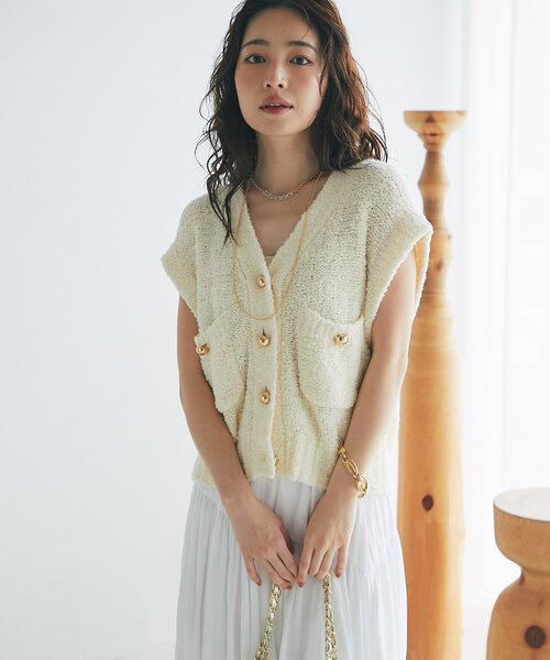 La boutique BonBon（ラブティックボンボン）の「【ON・OFF兼用】ペーパーニットベスト（ニット/セーター・レディース・ネイビー/アイボリー・FREE）」の3枚目の写真