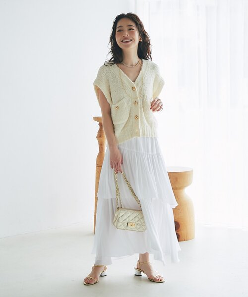 La boutique BonBon（ラブティックボンボン）の「【ON・OFF兼用】ペーパーニットベスト（ニット/セーター・レディース・ネイビー/アイボリー・FREE）」の7枚目の写真