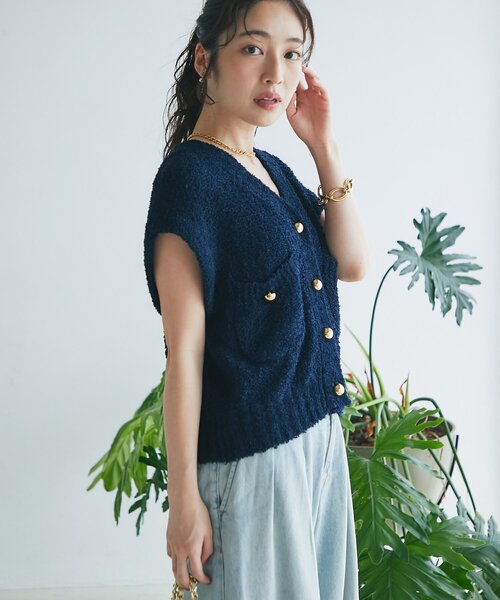 La boutique BonBon（ラブティックボンボン）の「【ON・OFF兼用】ペーパーニットベスト（ニット/セーター・レディース・ネイビー/アイボリー・FREE）」の14枚目の写真