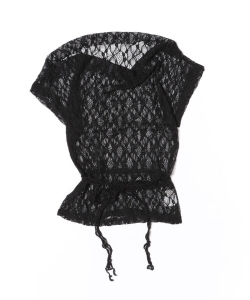 Nia(ニア)の「Nia(ニア)/【タイ付き】 オフショルダー シースルーレーストップス(Tシャツ/カットソー・レディース・ホワイト/ブラック・MEDIUM/SMALL)」の5枚目の写真