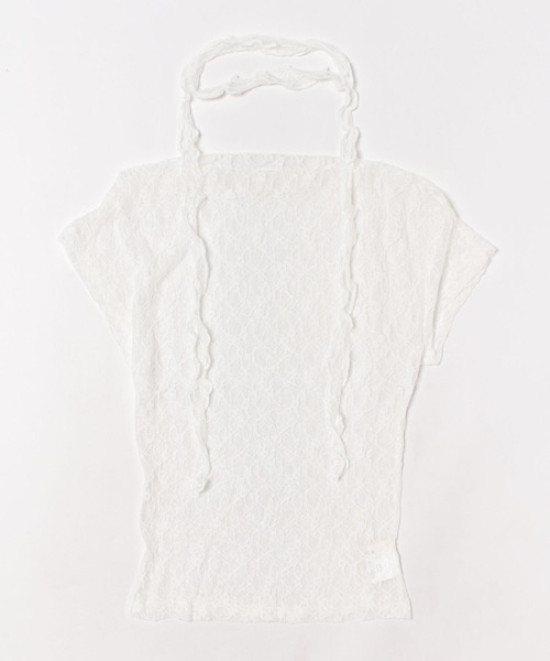 Nia(ニア)の「Nia(ニア)/【タイ付き】 オフショルダー シースルーレーストップス(Tシャツ/カットソー・レディース・ホワイト/ブラック・MEDIUM/SMALL)」の3枚目の写真