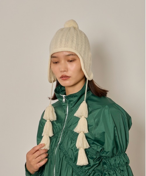 arth（アース）の「arth  Ca5 Fringe Guide Knit / アース（ニットキャップ/ビーニー・レディース・ベージュ/グレー/ホワイト・FREE）」の2枚目の写真