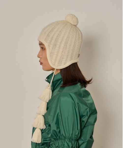 arth（アース）の「arth  Ca5 Fringe Guide Knit / アース（ニットキャップ/ビーニー・レディース・ベージュ/グレー/ホワイト・FREE）」の5枚目の写真