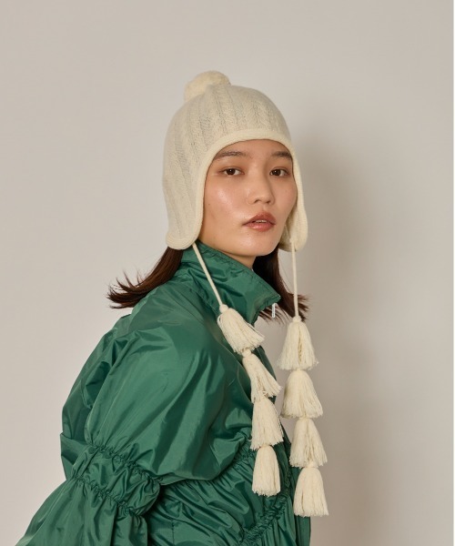arth（アース）の「arth  Ca5 Fringe Guide Knit / アース（ニットキャップ/ビーニー・レディース・ベージュ/グレー/ホワイト・FREE）」の7枚目の写真