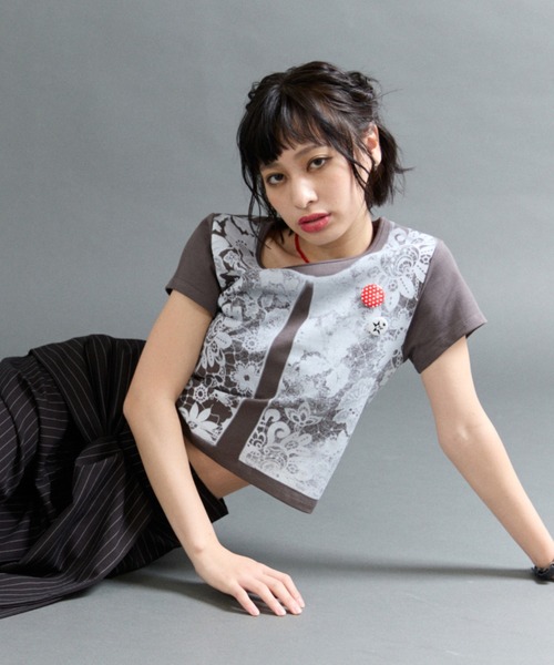 FTW(エフティダブリュー)の「LACE PRINT TOP(Tシャツ/カットソー・レディース・チャコールグレー/オフホワイト・MEDIUM/SMALL)」の17枚目の写真