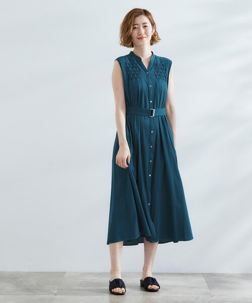 grove(グローブ)の「シャンブレースモッキングワンピース(ワンピース・レディース・ネイビー/オリーブ/ブルーグリーン・01/02/03/04/05)」の15枚目の写真