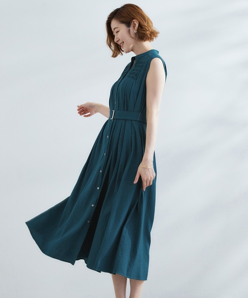 grove(グローブ)の「シャンブレースモッキングワンピース(ワンピース・レディース・ネイビー/オリーブ/ブルーグリーン・01/02/03/04/05)」の3枚目の写真