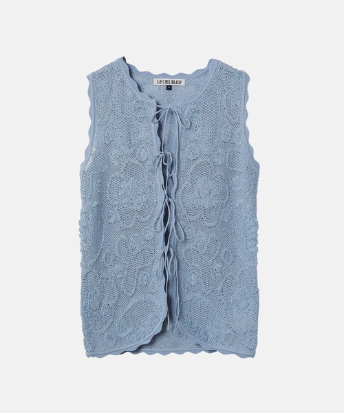 LE CIEL BLEU（ルシェルブルー）の「ジャカードニットベスト w/リボンタイフロント / Jacquard Knit Vest w/Ribbon Tie Front（ニット/セーター・レディース・ブルー/ホワイト・36）」の10枚目の写真