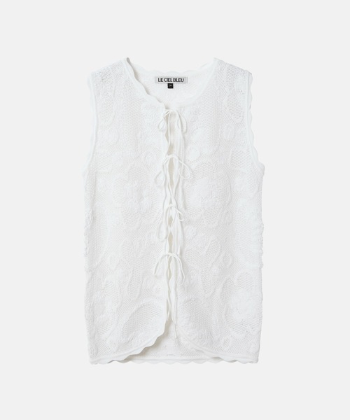 LE CIEL BLEU（ルシェルブルー）の「ジャカードニットベスト w/リボンタイフロント / Jacquard Knit Vest w/Ribbon Tie Front（ニット/セーター・レディース・ブルー/ホワイト・36）」の13枚目の写真