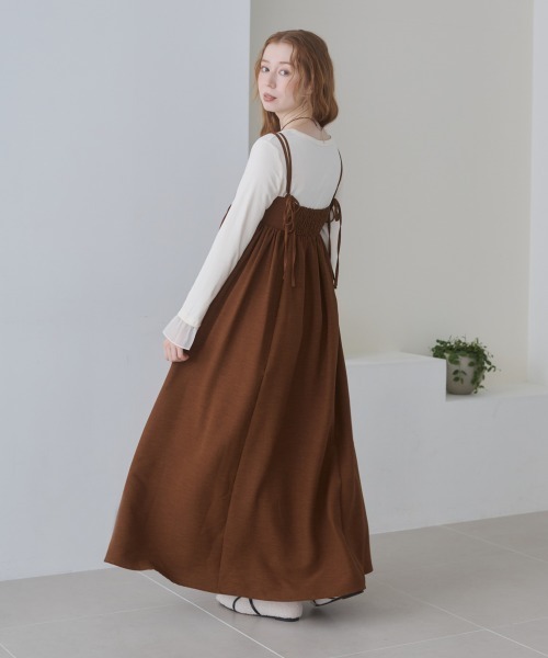 ❤️25新作 新品♡ SelfPortrait ブラウンキャミワンピース♡　D19 セール】【S・Mサイズ展開】ビスチェライクフレアキャミワンピース