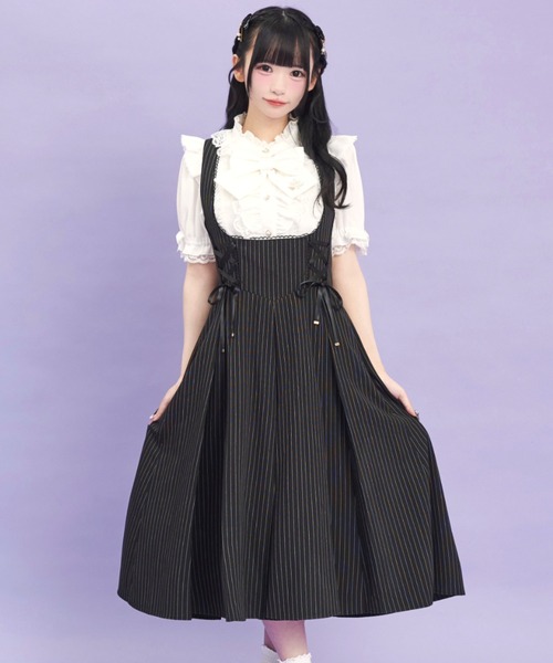 Secret Honey(シークレットハニー)の「レースアップミディジャンパードレス(スカート・レディース・グレー/ブラック・MEDIUM)」の1枚目の写真