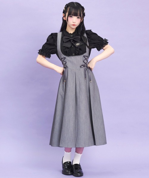 Secret Honey(シークレットハニー)の「レースアップミディジャンパードレス(スカート・レディース・グレー/ブラック・MEDIUM)」の3枚目の写真