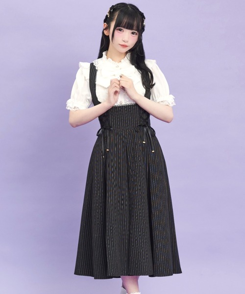 Secret Honey(シークレットハニー)の「レースアップミディジャンパードレス(スカート・レディース・グレー/ブラック・MEDIUM)」の6枚目の写真