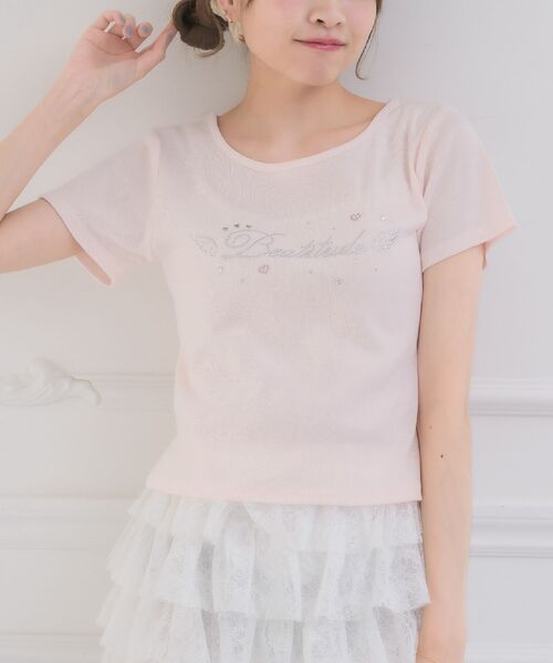 新品 ハートビジューカットソー セール】ビジューモチーフTEE（Tシャツ/カットソー）｜ems