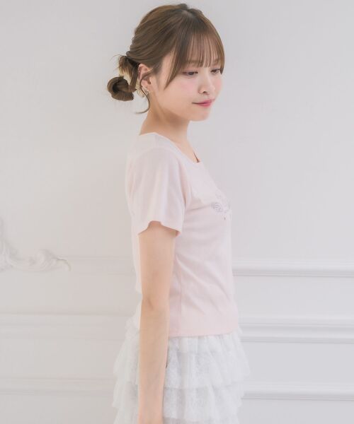 ems excite(エムズエキサイト)の「ビジューモチーフTEE(Tシャツ/カットソー・レディース・オフホワイト/ブラック/ピンク・FREE)」の9枚目の写真