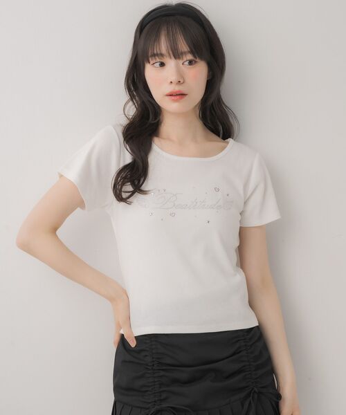 新品 ハートビジューカットソー セール】ビジューモチーフTEE（Tシャツ/カットソー）｜ems