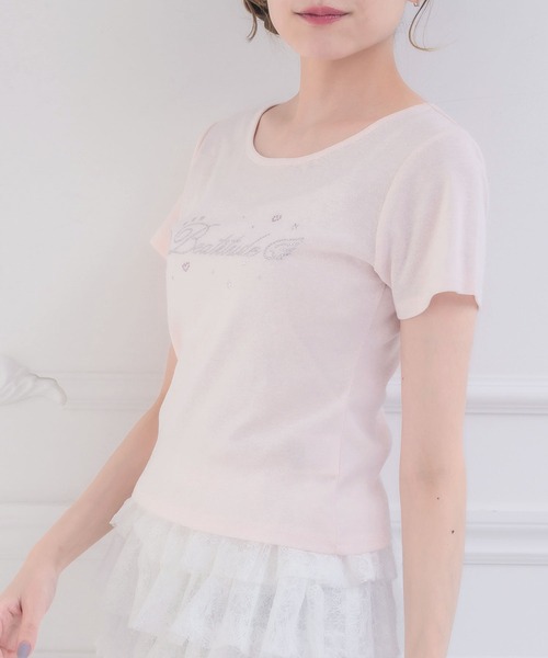 ems excite(エムズエキサイト)の「ビジューモチーフTEE(Tシャツ/カットソー・レディース・オフホワイト/ブラック/ピンク・FREE)」の3枚目の写真