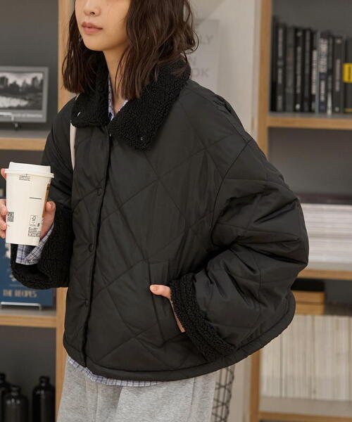 FREE'S MART（フリーズマート）の「◆裏ボアキルティングジャケット（ブルゾン・レディース・ホワイト/ブラック・MEDIUM/SMALL）」の12枚目の写真