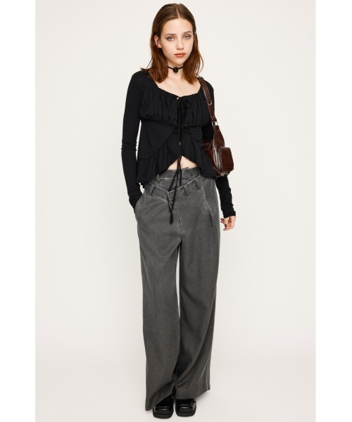 SLY（スライ）の「SQUARE NECK RIBBON TOPS スクエアネック リボン トップス 秋服 長袖 春服（シャツ/ブラウス・レディース・ブラウン/アイボリー/ブラック・FREE）」の8枚目の写真