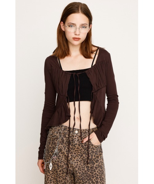 SLY（スライ）の「SQUARE NECK RIBBON TOPS スクエアネック リボン トップス 秋服 長袖 春服（シャツ/ブラウス・レディース・ブラウン/アイボリー/ブラック・FREE）」の10枚目の写真