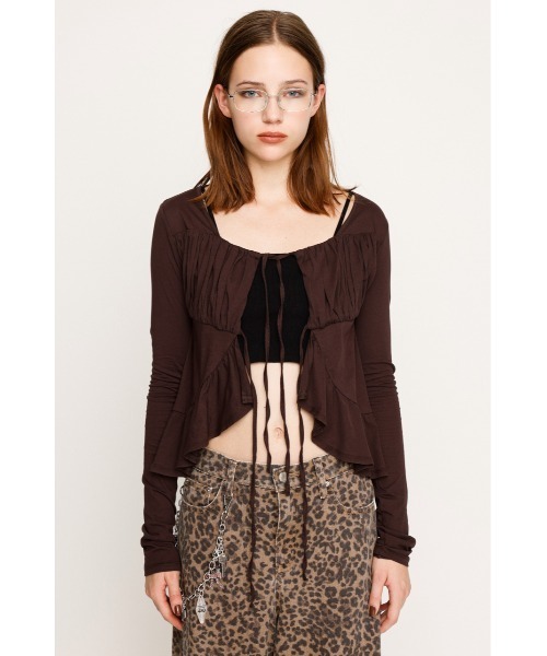 SLY（スライ）の「SQUARE NECK RIBBON TOPS スクエアネック リボン トップス 秋服 長袖 春服（シャツ/ブラウス・レディース・ブラウン/アイボリー/ブラック・FREE）」の12枚目の写真