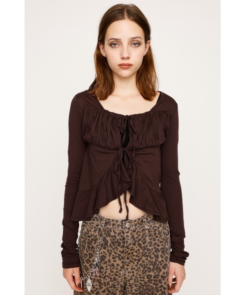 SLY（スライ）の「SQUARE NECK RIBBON TOPS スクエアネック リボン トップス 秋服 長袖 春服（シャツ/ブラウス・レディース・ブラウン/アイボリー/ブラック・FREE）」の13枚目の写真