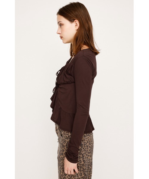 SLY（スライ）の「SQUARE NECK RIBBON TOPS スクエアネック リボン トップス 秋服 長袖 春服（シャツ/ブラウス・レディース・ブラウン/アイボリー/ブラック・FREE）」の14枚目の写真