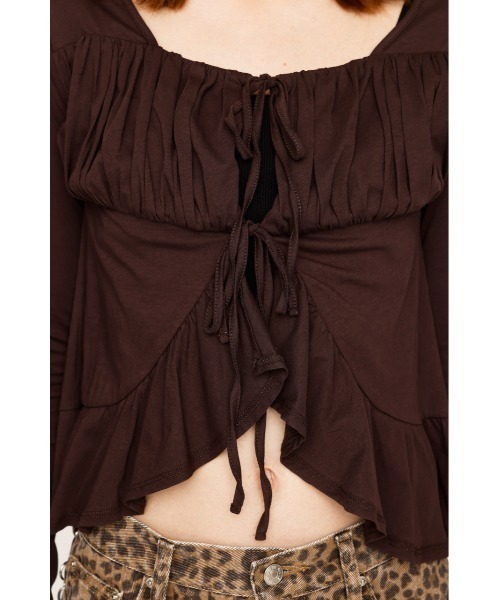 SLY（スライ）の「SQUARE NECK RIBBON TOPS スクエアネック リボン トップス 秋服 長袖 春服（シャツ/ブラウス・レディース・ブラウン/アイボリー/ブラック・FREE）」の16枚目の写真