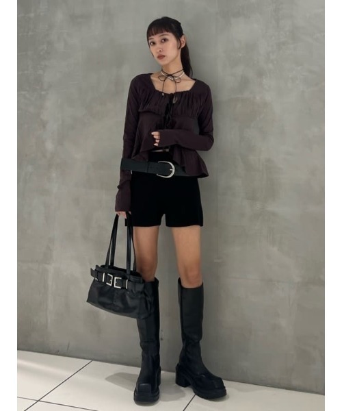 SLY（スライ）の「SQUARE NECK RIBBON TOPS スクエアネック リボン トップス 秋服 長袖 春服（シャツ/ブラウス・レディース・ブラウン/アイボリー/ブラック・FREE）」の18枚目の写真