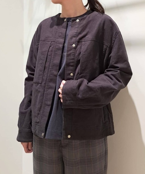 セール】◇ストレッチエアリードットコードノーカラーブルゾン