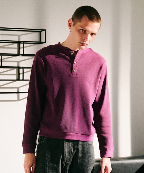 Regen Glanz（レーゲングランツ）の「thermal henryneck longsleeve T‐shirt/サーマルヘンリーネックロングスリーブTシャツ（Tシャツ/カットソー・メンズ・グレー/レッド/ブラック/ダークブラウン/ブラック系その他/杢グレー/パープル・SMALL/MEDIUM/LARGE）」の6枚目の写真