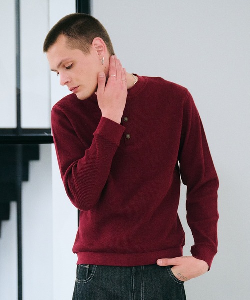 Regen Glanz(レーゲングランツ)の「thermal henryneck longsleeve T‐shirt/サーマルヘンリーネックロングスリーブTシャツ(Tシャツ/カットソー・メンズ・グレー/レッド/ブラック/ダークブラウン/ブラック系その他/杢グレー/パープル/ブラウン系その他・SMALL/MEDIUM/LARGE)」の14枚目の写真