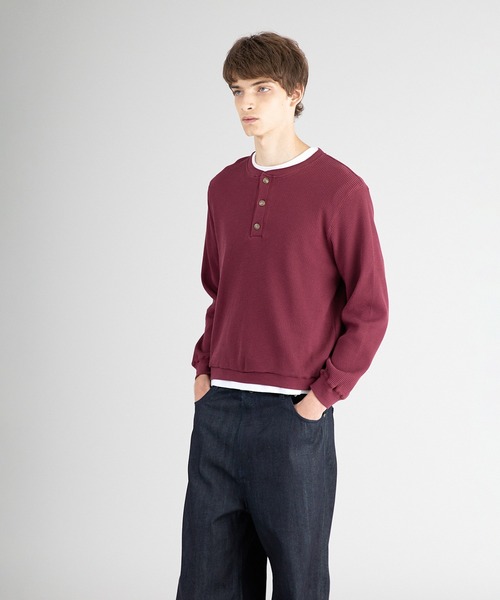 GENTLEFULLNESS ロンT ブラウン ガーメントダイ ハニカムワッフルロンT（Tシャツ／カットソー