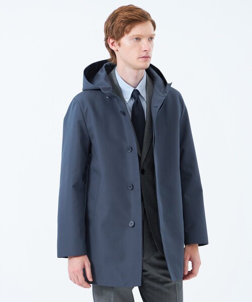 MACKINTOSH PHILOSOPHY（ﾏｯｷﾝﾄｯｼｭ ﾌｨﾛｿﾌｨｰ）の「3層ブロードボンディング WELLINGTON HOOD short「ウェリントンフードショート」（ステンカラーコート・メンズ・ダークブラウン/ダークネイビー/ブルー系その他7・40/38）」の3枚目の写真