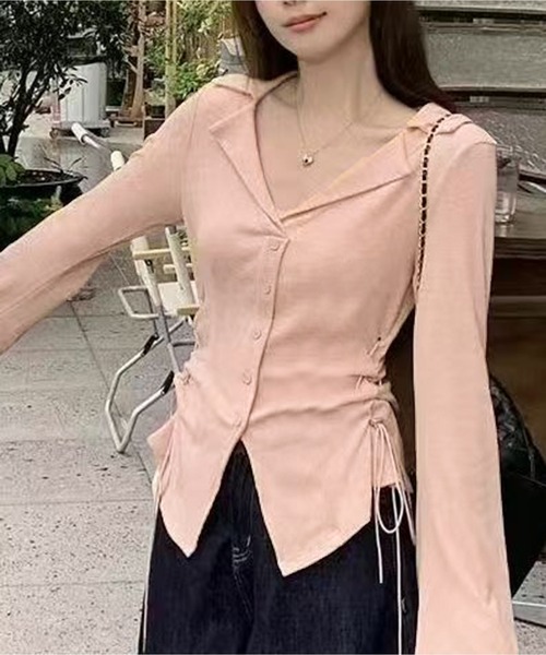 セール】【新作】襟付き長袖ニットセーター（シャツ/ブラウス