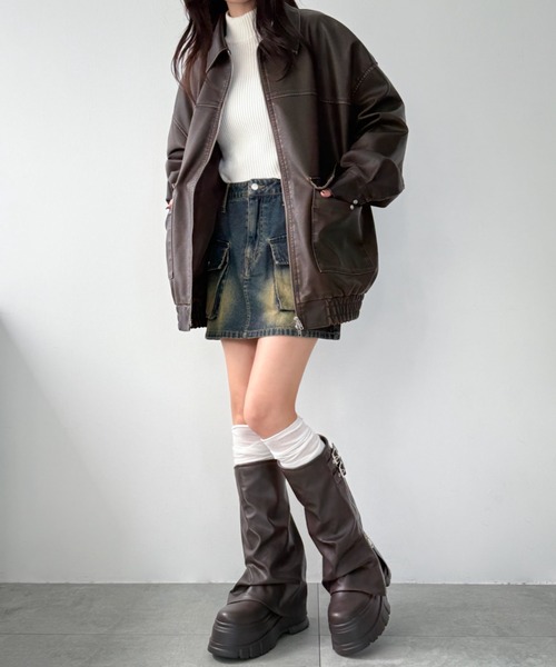 WEGO(ウィゴー)の「WEGO/厚底カバーロングブーツ(ブーツ・レディース・ブラック/ブラウン・LARGE/MEDIUM/SMALL)」の3枚目の写真