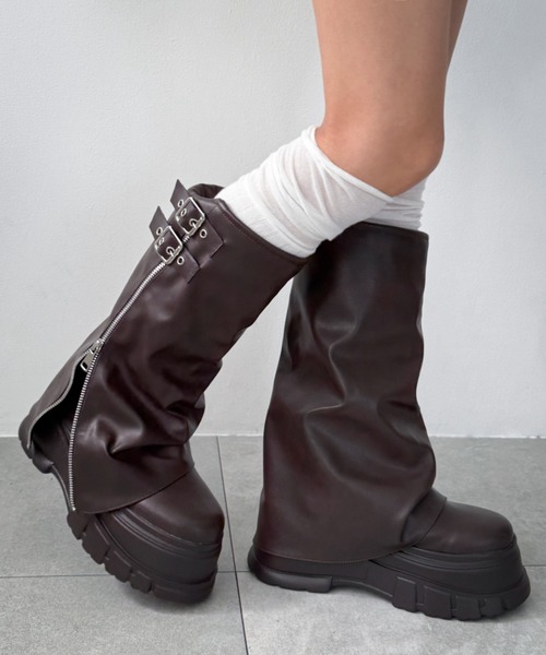 WEGO(ウィゴー)の「WEGO/厚底カバーロングブーツ(ブーツ・レディース・ブラック/ブラウン・LARGE/MEDIUM/SMALL)」の8枚目の写真