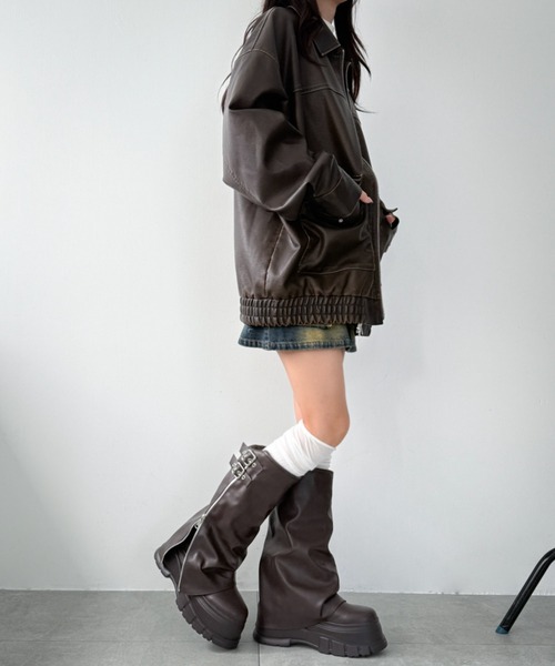 WEGO(ウィゴー)の「WEGO/厚底カバーロングブーツ(ブーツ・レディース・ブラック/ブラウン・LARGE/MEDIUM/SMALL)」の9枚目の写真