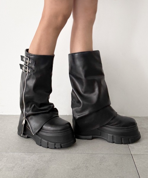 WEGO(ウィゴー)の「WEGO/厚底カバーロングブーツ(ブーツ・レディース・ブラック/ブラウン・LARGE/MEDIUM/SMALL)」の12枚目の写真