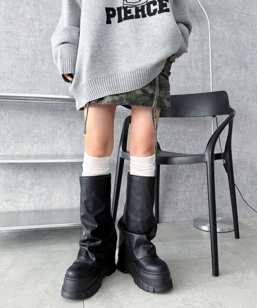 WEGO（ウィゴー）の「WEGO/【25年秋冬新作】厚底カバーロングブーツ（ブーツ・レディース・ブラック/ブラウン・LARGE/MEDIUM/SMALL）」の8枚目の写真