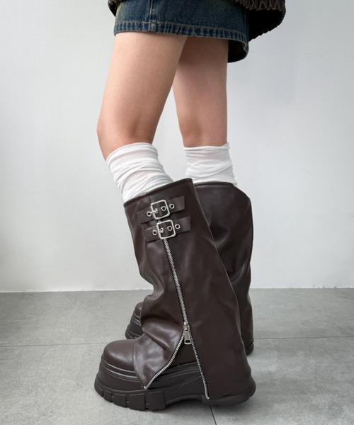 WEGO（ウィゴー）の「WEGO/【25年秋冬新作】厚底カバーロングブーツ（ブーツ・レディース・ブラック/ブラウン・LARGE/MEDIUM/SMALL）」の20枚目の写真