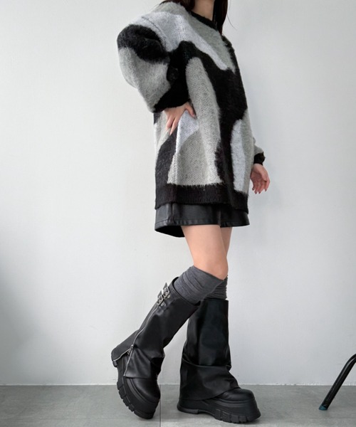 WEGO（ウィゴー）の「WEGO/【25年秋冬新作】厚底カバーロングブーツ（ブーツ・レディース・ブラック/ブラウン・LARGE/MEDIUM/SMALL）」の7枚目の写真