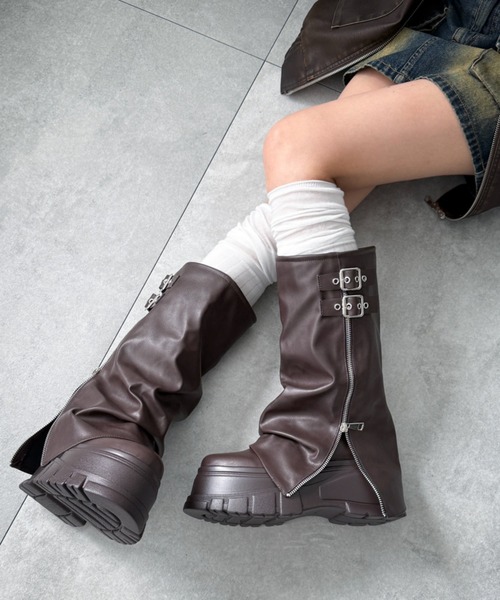 WEGO（ウィゴー）の「WEGO/【25年秋冬新作】厚底カバーロングブーツ（ブーツ・レディース・ブラック/ブラウン・LARGE/MEDIUM/SMALL）」の16枚目の写真